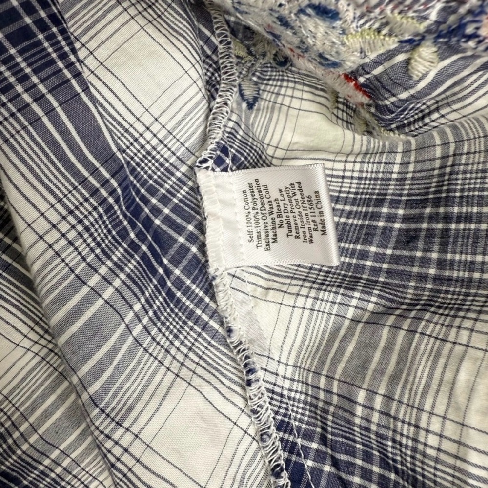 Johnny Was Black White Plaid Button-Down Shirt with Red & Blue Floral Embroidery - Picture 4 of 5